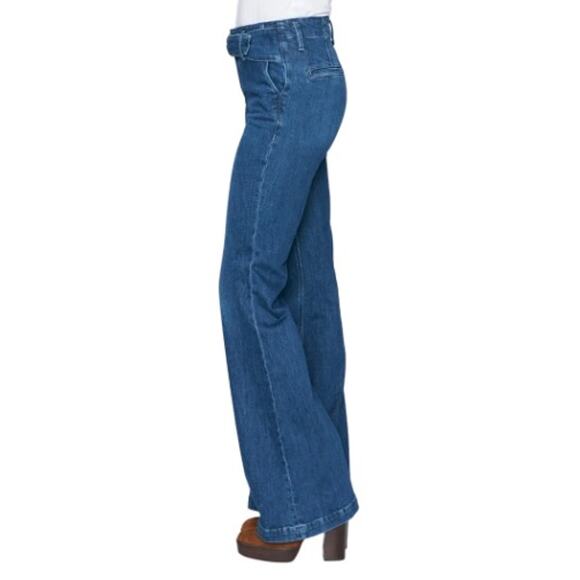 PAIGE Genevieve Jeans Women 27 High Rise Flare Belted Medium Indigo Cecilia - Picture 5 of 16